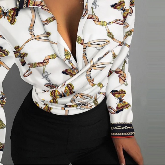 New Women’s sexy V-Neck button folds blouses - Picture 3 of 3